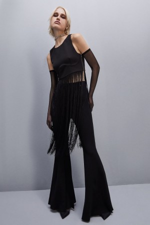 Patrizia Pepe Sleeveless Top With Fringes Nere | RQNV-06758