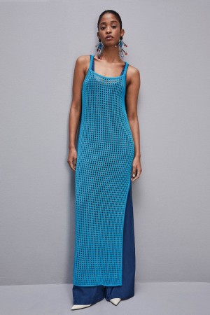 Patrizia Pepe Sleeveless Viscose Blend Mesh Dress Blu Chiaro | SZNP-98374