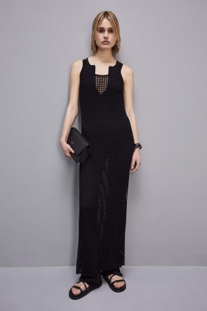 Patrizia Pepe Sleeveless Viscose Blend Mesh Dress Nere | WDRL-32648