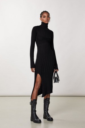 Patrizia Pepe Slim Fit Ribbed Dress Nere | WJSG-14860