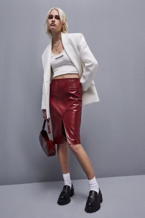 Patrizia Pepe Slim Patent Leather Midi Skirt Rosse | QTOB-15482