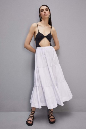 Patrizia Pepe Soft Ankle Pleated Skirt Bianche | MNJS-93418