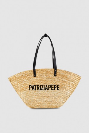 Patrizia Pepe Straw Shopper Beige | BLMJ-79056