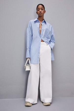Patrizia Pepe Stretch Cotton Satin Palazzo Pants Bianche | ZQIW-58372
