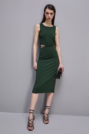 Patrizia Pepe Stretch Crew Neck Sleeveless Midi Dress Verdi | YFBN-09354