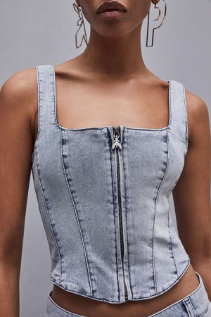 Patrizia Pepe Stretch Denim Top Blu Chiaro | WZXJ-87610