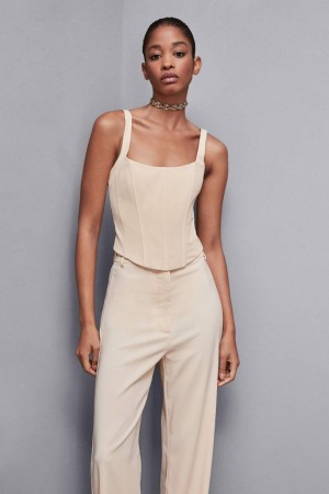 Patrizia Pepe Stretch Fabric Bustier Top Beige | QTDO-16829
