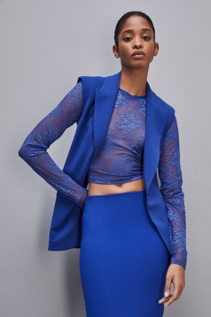 Patrizia Pepe Stretch Lace Jersey Top Blu Chiaro | DELY-61345