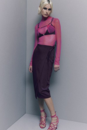 Patrizia Pepe Stretch Tulle Turtleneck Rosa | QAGU-56897