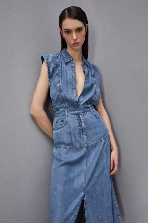 Patrizia Pepe Tencel Denim Sleeveless Dress Blu Chiaro | CHKX-98012