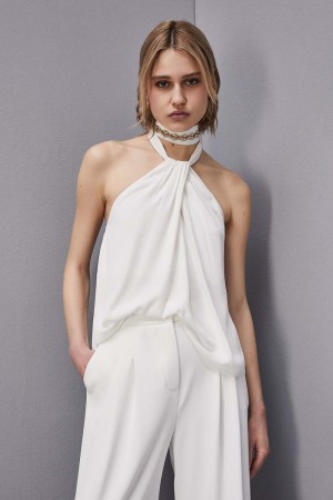 Patrizia Pepe Top Shirt In Certified Viscose With Knot Neckline Bianche | QIMR-86023