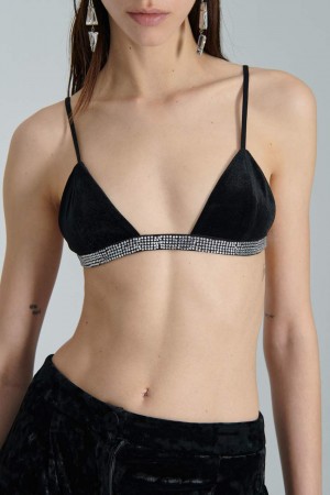 Patrizia Pepe Velvet Bra With Rhinestones Nere | PLWC-26378