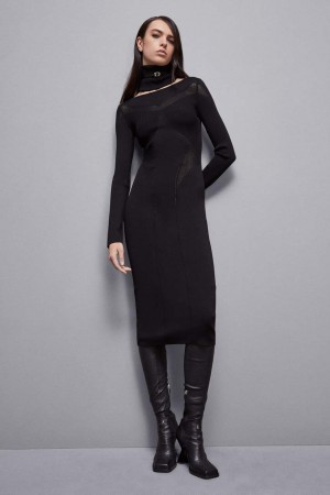 Patrizia Pepe Viscose Blend Midi Dress Nere | JGBT-20576