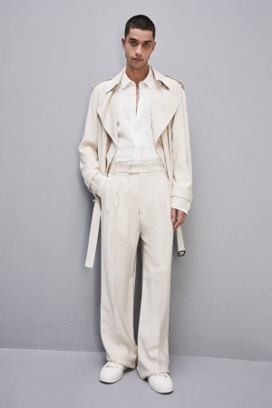 Patrizia Pepe Viscose Twill Pleated Pants Beige | LXGJ-28037