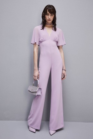 Patrizia Pepe V-neck Jumpsuit In Sablè Crepe Fabric Viola | TEFO-91873