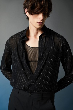 Patrizia Pepe Voile Shirt With Rhinestones Nere | VENZ-39427