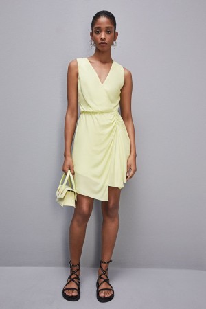 Patrizia Pepe Wrap-effect Sleeveless Dress In Certified Viscose Gialle | PYMT-74913